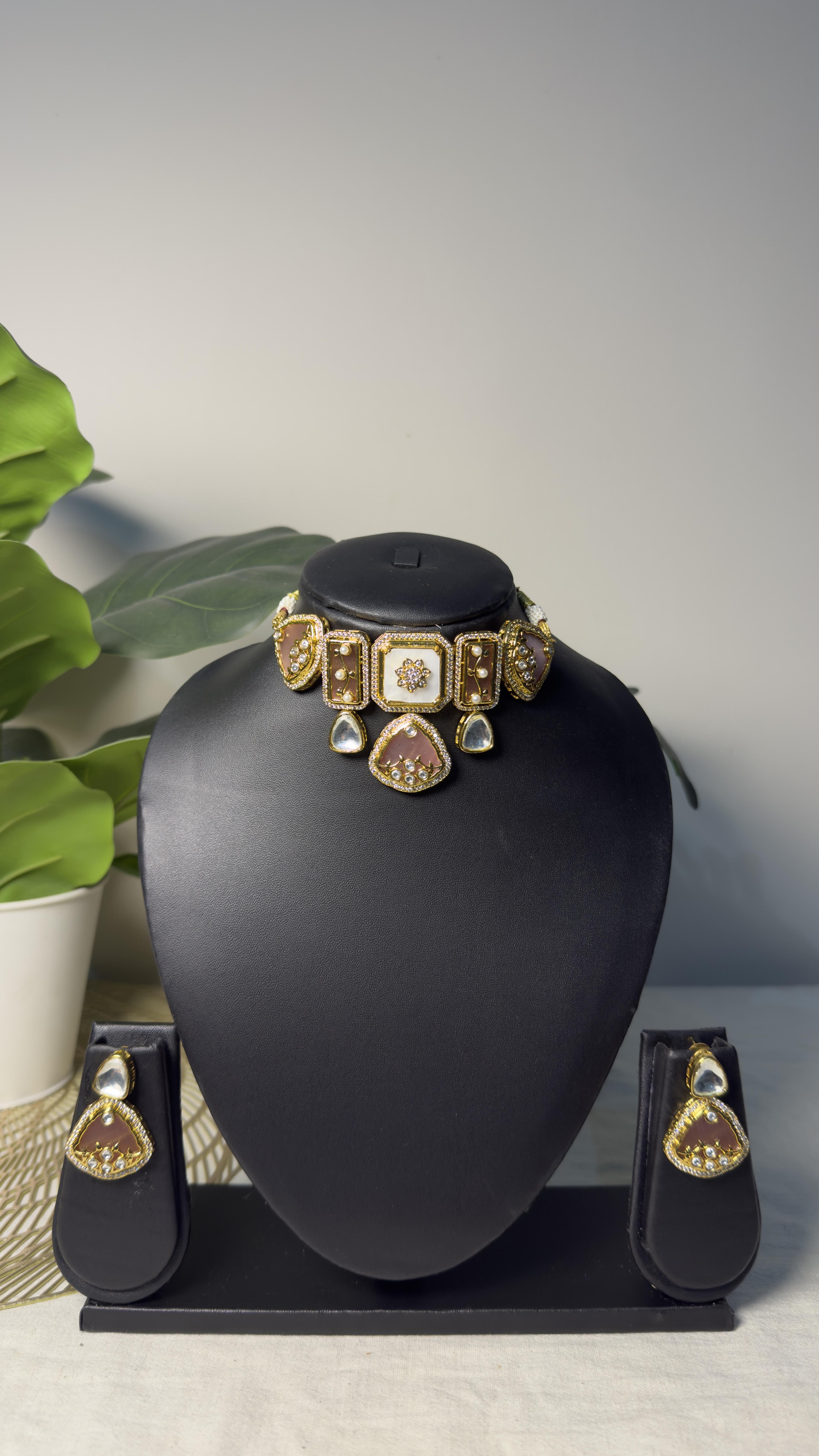 Samridhi Rose Cabochon Collar Set bust presentation