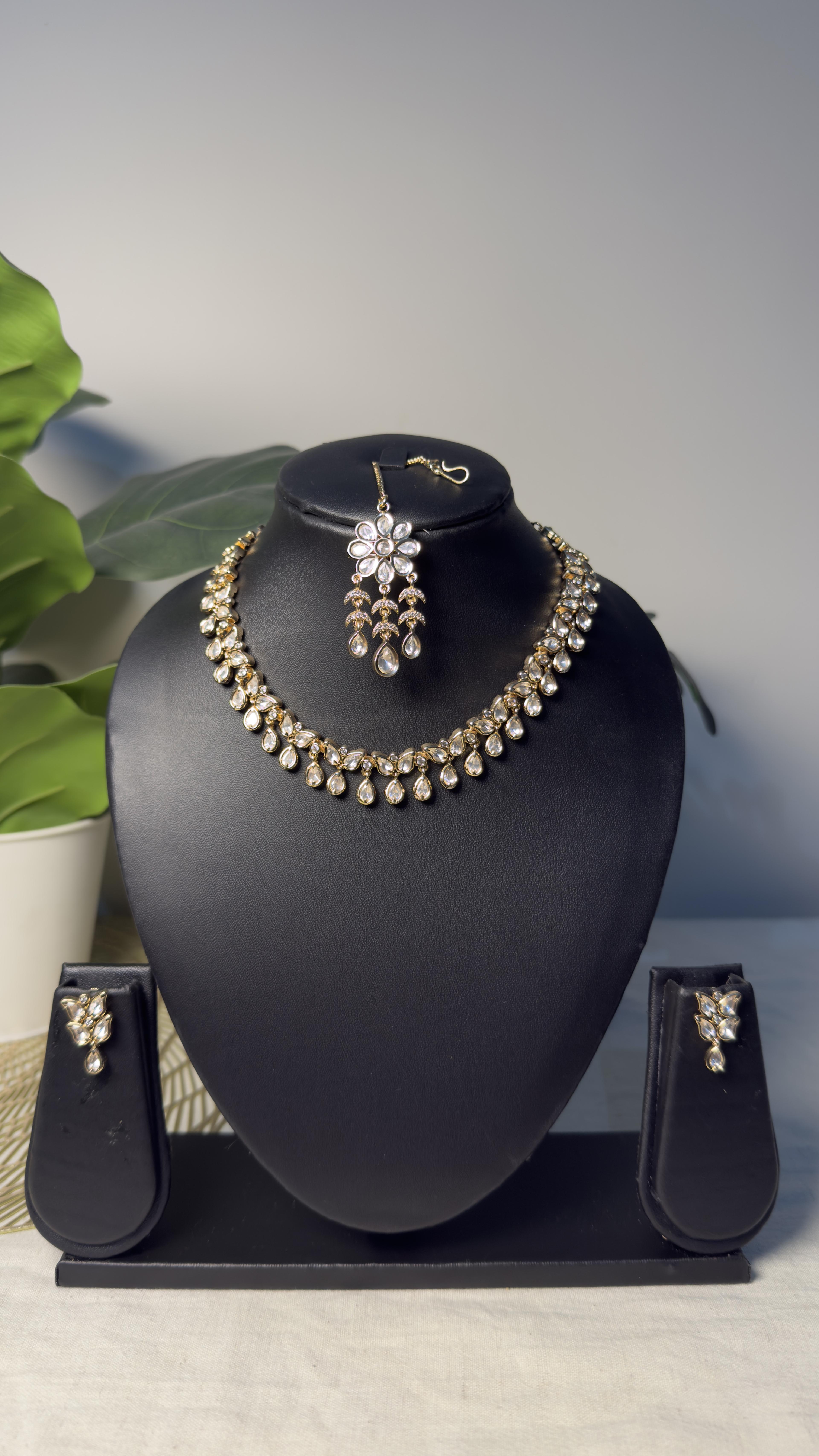 Samridhi Teardrop Blossom Necklace Set bust presentation